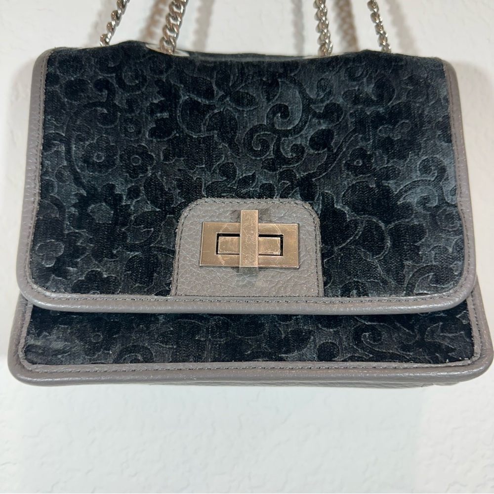ALMA TONUTTI Gray Textured Embossed Velvet Bag Leather Made In Italy